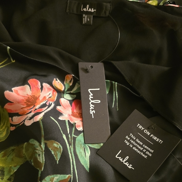Lulu's Black Dress with Pink and Green Floral Design - Picture 5 of 5